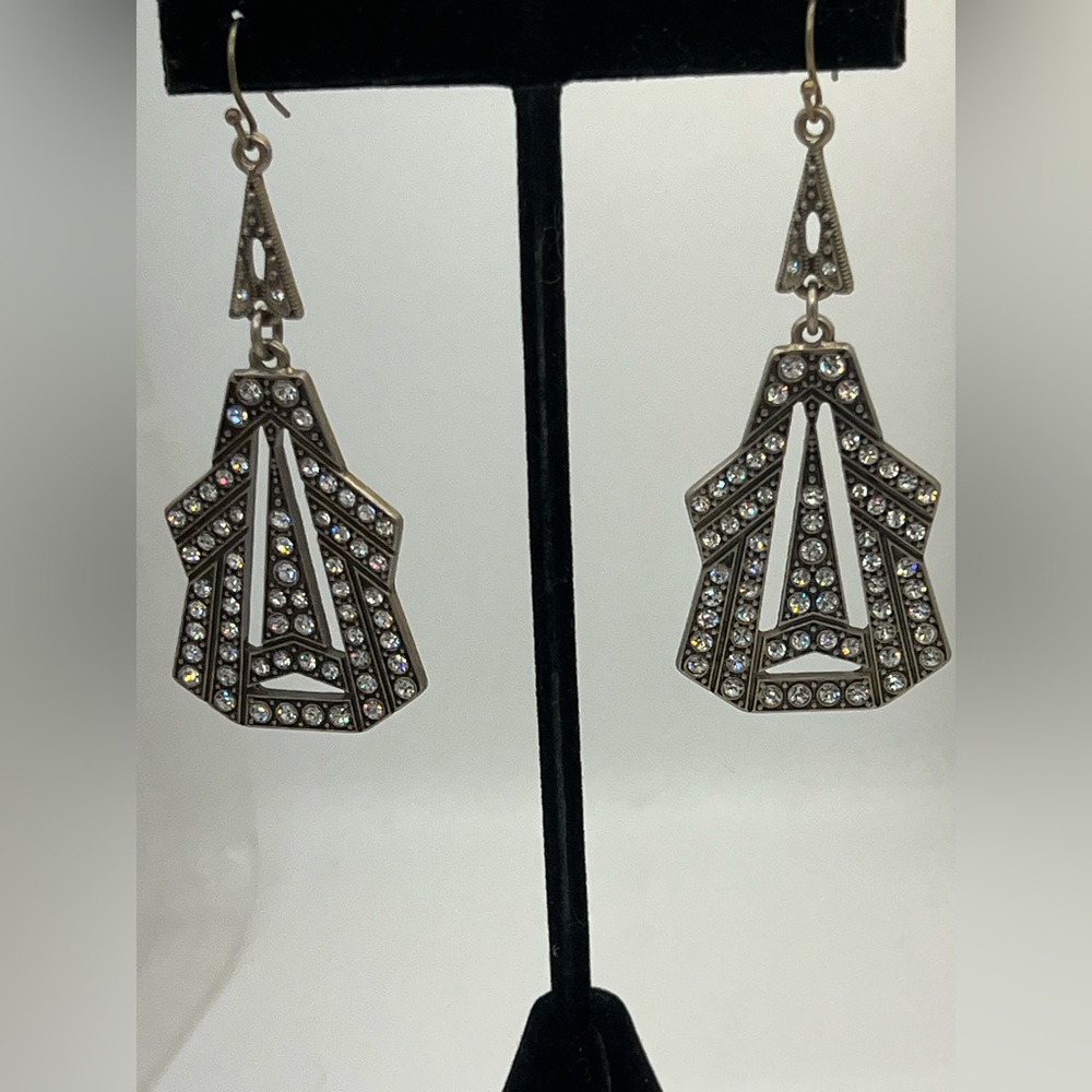 Unique Estate Bronzetone with Rhinestones Dangle Earrings